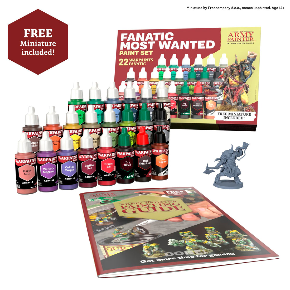 The Army Painter, Warpaints Fanatic Most Wanted Paint Set, 22 x 18ml Acrylic Paint incl. Skin Tones, Metallics, Effects, 1 Wash, Primer & 1 Miniature - Miniature Paint for D&D & Warhammer Miniatures