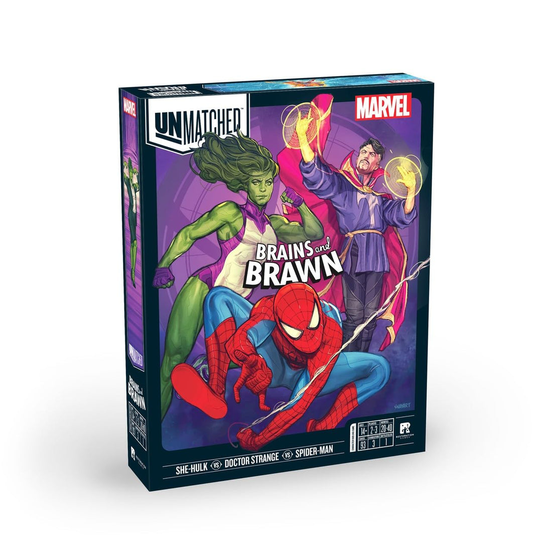 Iello, Unmatched Marvel: Brains and Brawn, Board Game, Ages 14+, 2-3 Players, 20-40 Minutes Playing Time