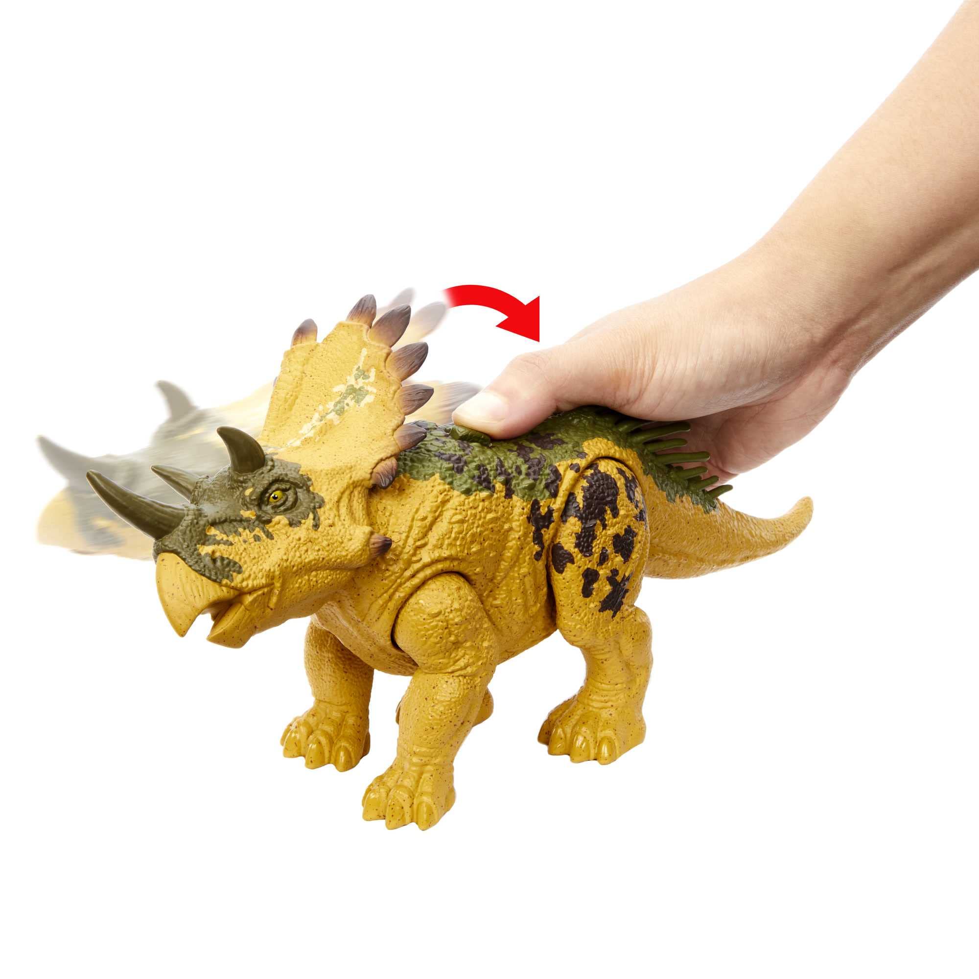 Mattel Jurassic World Dinosaur Toy Regaliceratops with Roar Sound &amp; Attack Action, Wild Roar Posable Figure, Physical &amp; Connected Digital Play, HLP19
