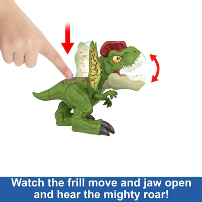 Mattel Jurassic World Dinosaur Toy, Uncaged Fierce Launchin Dilophosaurus Figure with Dart Style Shooting Action, Sound, 2 Projectiles, HNT66
