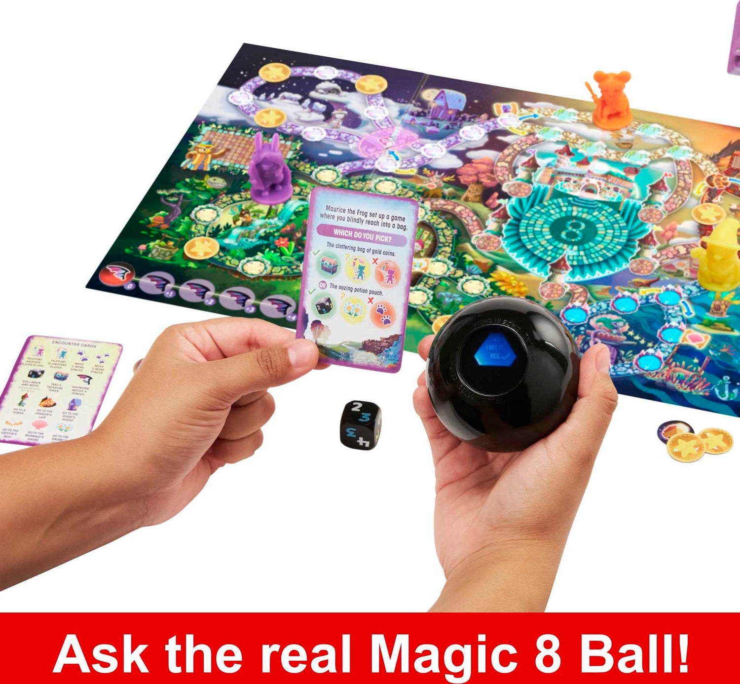 Mattel Games Magic 8 Ball Board Games, Magical Encounter Cooperative Board Game with Magic 8 Ball, Original for 2-4 Players, Family Game Night, HLX92