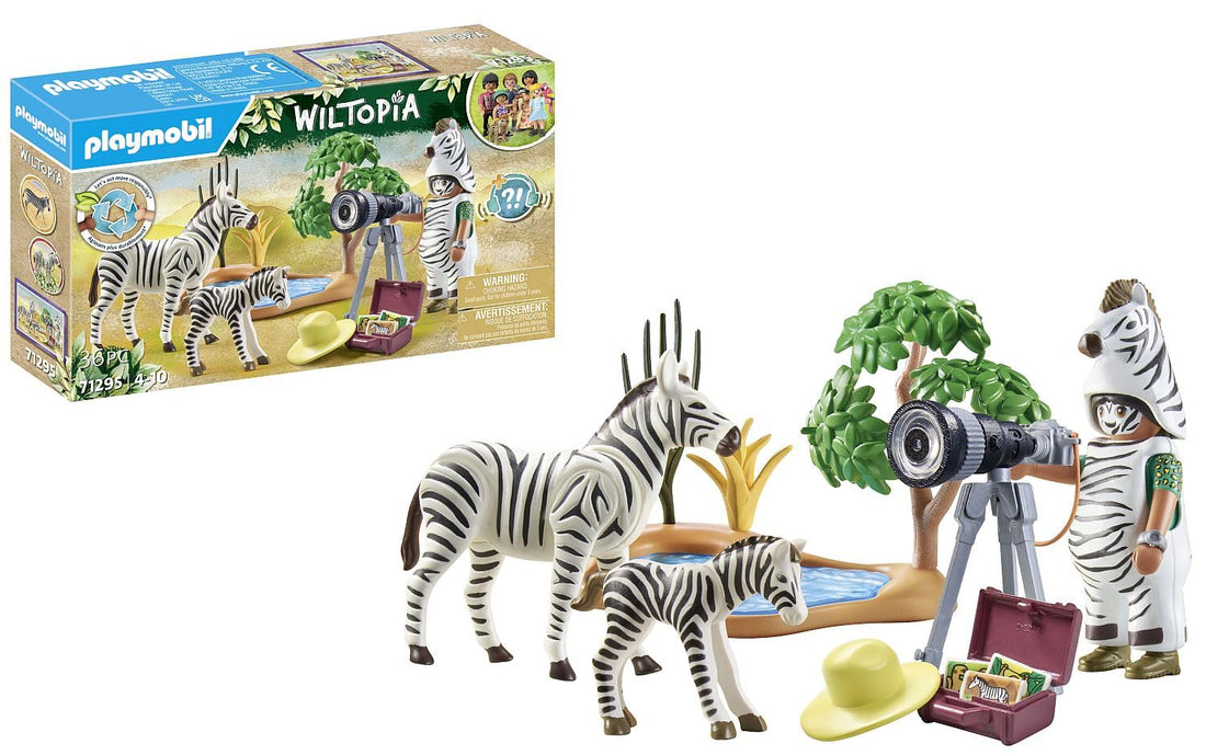 Playmobil 71295 Wiltopia Photographer with Zebras, exploring the Animal kingdom, Educational Toy made of Sustainable material, Fun Imaginative Role-Play, PlaySets Suitable for Children Ages 4+
