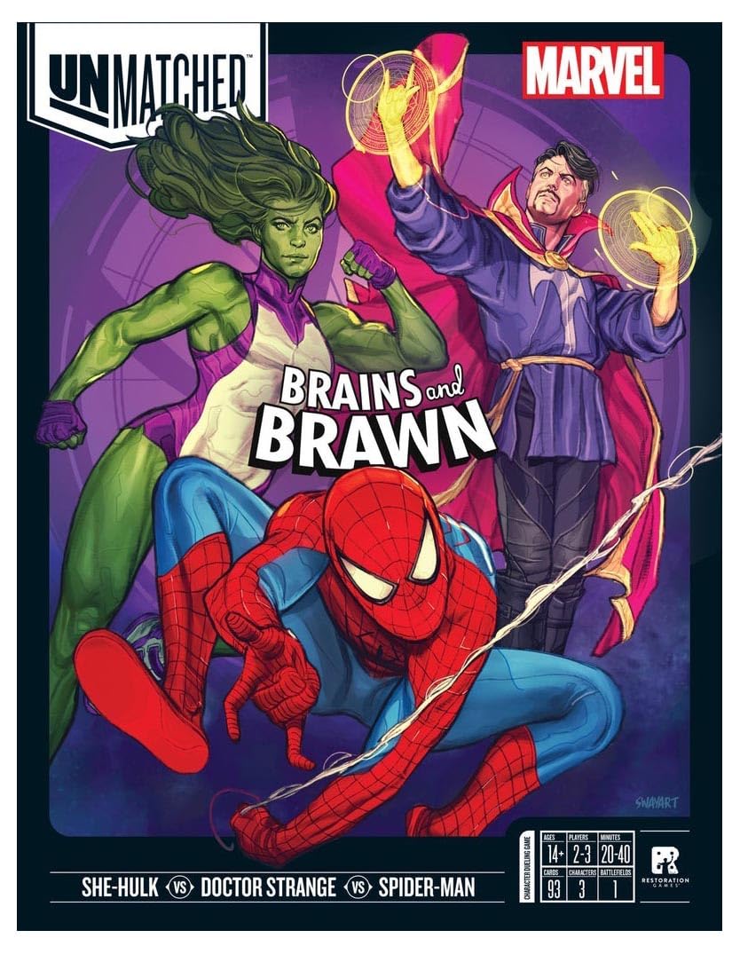 Iello, Unmatched Marvel: Brains and Brawn, Board Game, Ages 14+, 2-3 Players, 20-40 Minutes Playing Time