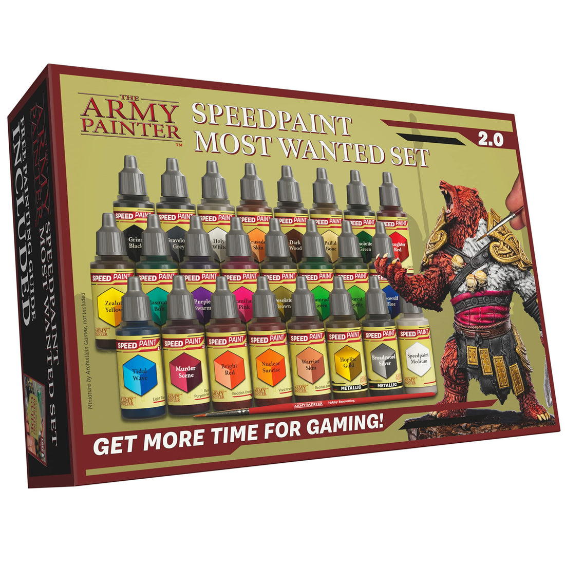The Army Painter, Speedpaint 2.0, Most Wanted Paint Set, 24 x 18ml Speedpaints incl. 2 metallics, 1 medium &amp; 1 Free Brush For miniature and model painting