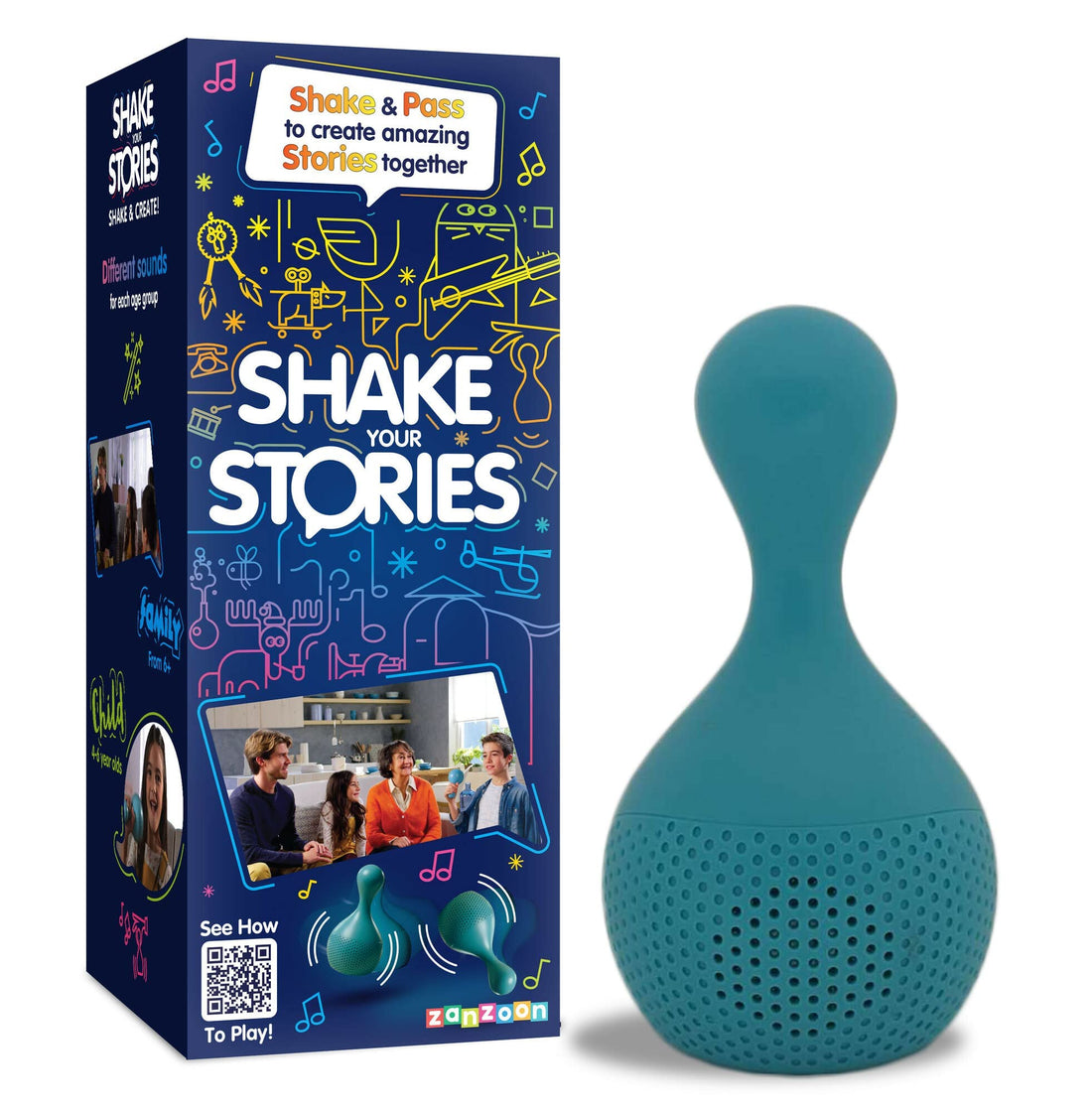 TOMY Games T73451 Shake your Stories, Family Game for 2+ players, Board Game For Adults And Kids Suitable From 4, 5, 6+ Years, Blue