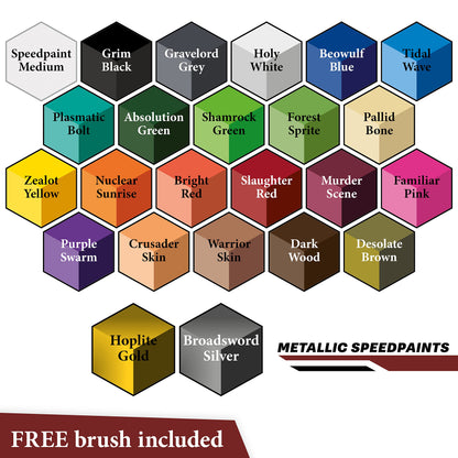 The Army Painter, Speedpaint 2.0, Most Wanted Paint Set, 24 x 18ml Speedpaints incl. 2 metallics, 1 medium &amp; 1 Free Brush For miniature and model painting