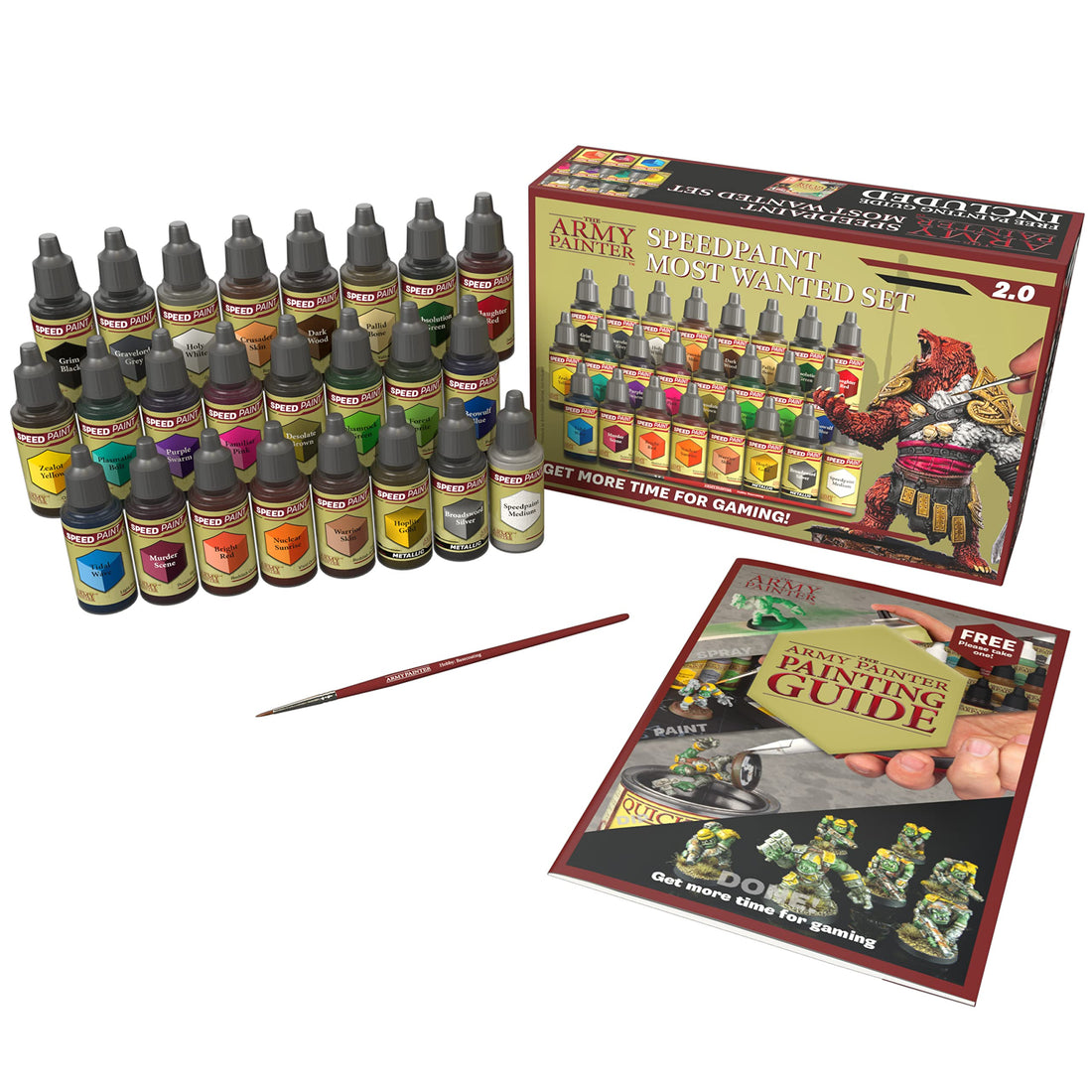 The Army Painter, Speedpaint 2.0, Most Wanted Paint Set, 24 x 18ml Speedpaints incl. 2 metallics, 1 medium &amp; 1 Free Brush For miniature and model painting