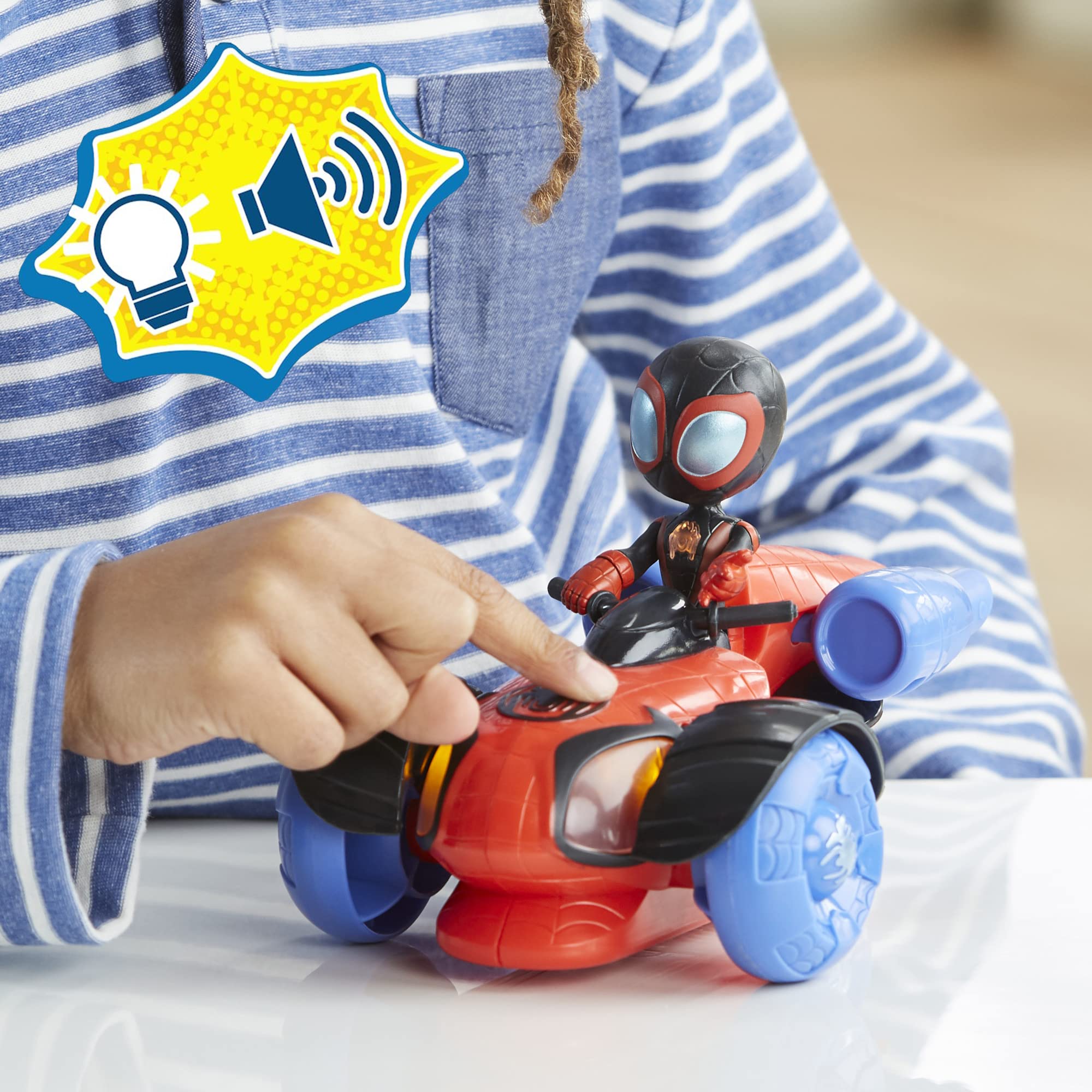 SPIDEY AND HIS AMAZING FRIENDS Marvel Glow Tech Techno-Racer Vehicle, Pre-school Toy with Lights and Sounds, Ages 3 and Up
