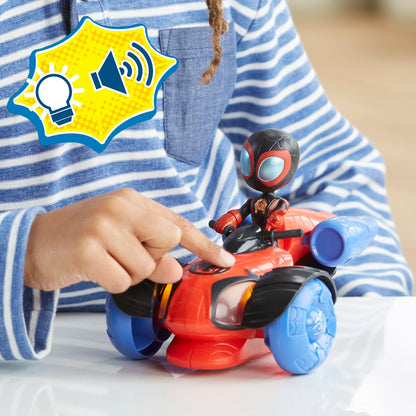 SPIDEY AND HIS AMAZING FRIENDS Marvel Glow Tech Techno-Racer Vehicle, Pre-school Toy with Lights and Sounds, Ages 3 and Up
