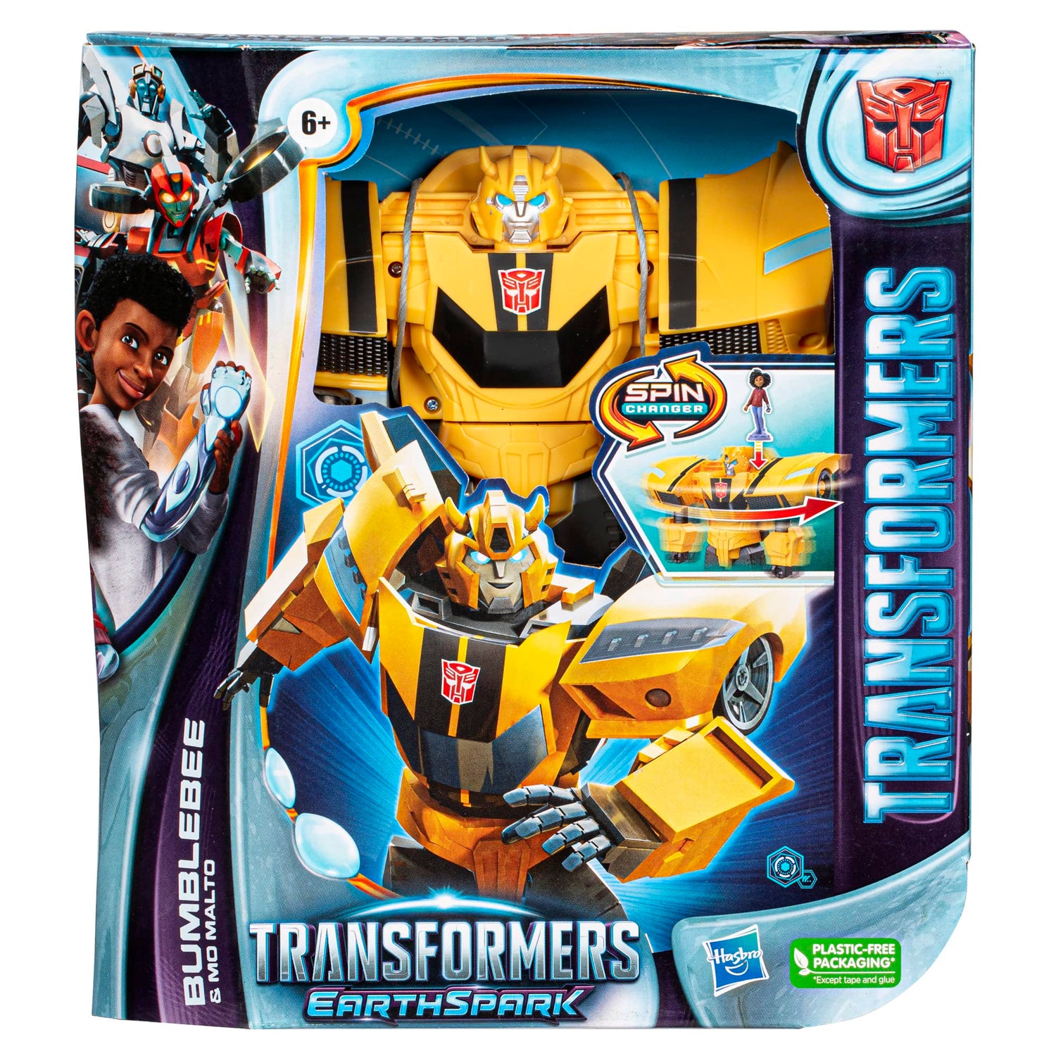 Transformers Spielzeug EarthSpark Spin Changer Bumblebee Action-Figur (20 cm) mit Mo Malto Figur (5 cm), ab 6 Jahren
