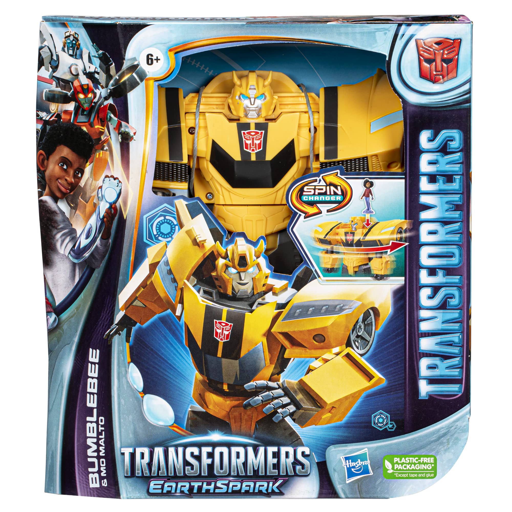 Transformers Spielzeug EarthSpark Spin Changer Bumblebee Action-Figur (20 cm) mit Mo Malto Figur (5 cm), ab 6 Jahren