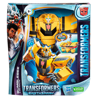 Transformers Spielzeug EarthSpark Spin Changer Bumblebee Action-Figur (20 cm) mit Mo Malto Figur (5 cm), ab 6 Jahren
