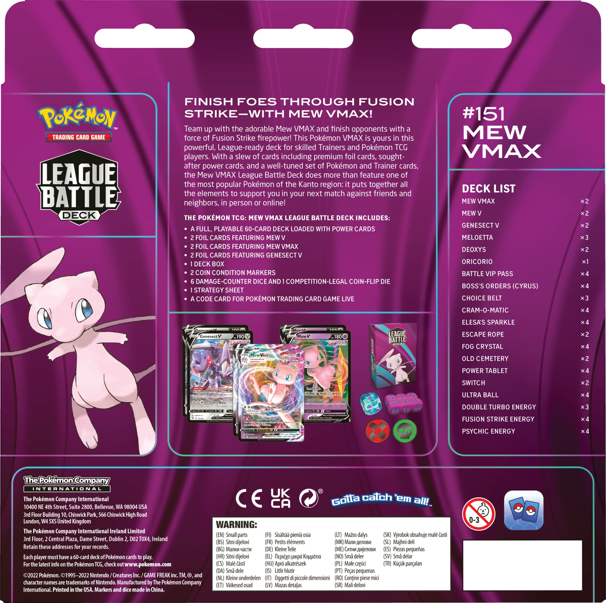 Pokémon TCG: Mew VMAX League Battle Deck (60 cards Ready to Play Deck, 4 Foil V Cards and 2 Foil VMAX Cards)
