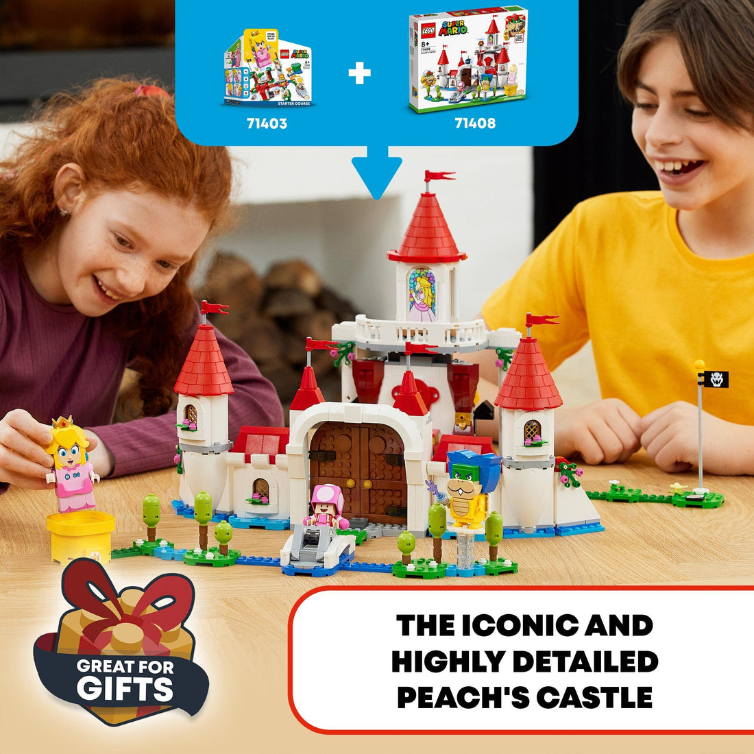 LEGO 71408 Super Mario Peach’s Castle Expansion Set, Buildable Game Toy, for Kids with Time Block plus Figures, to Combine with Starter Course